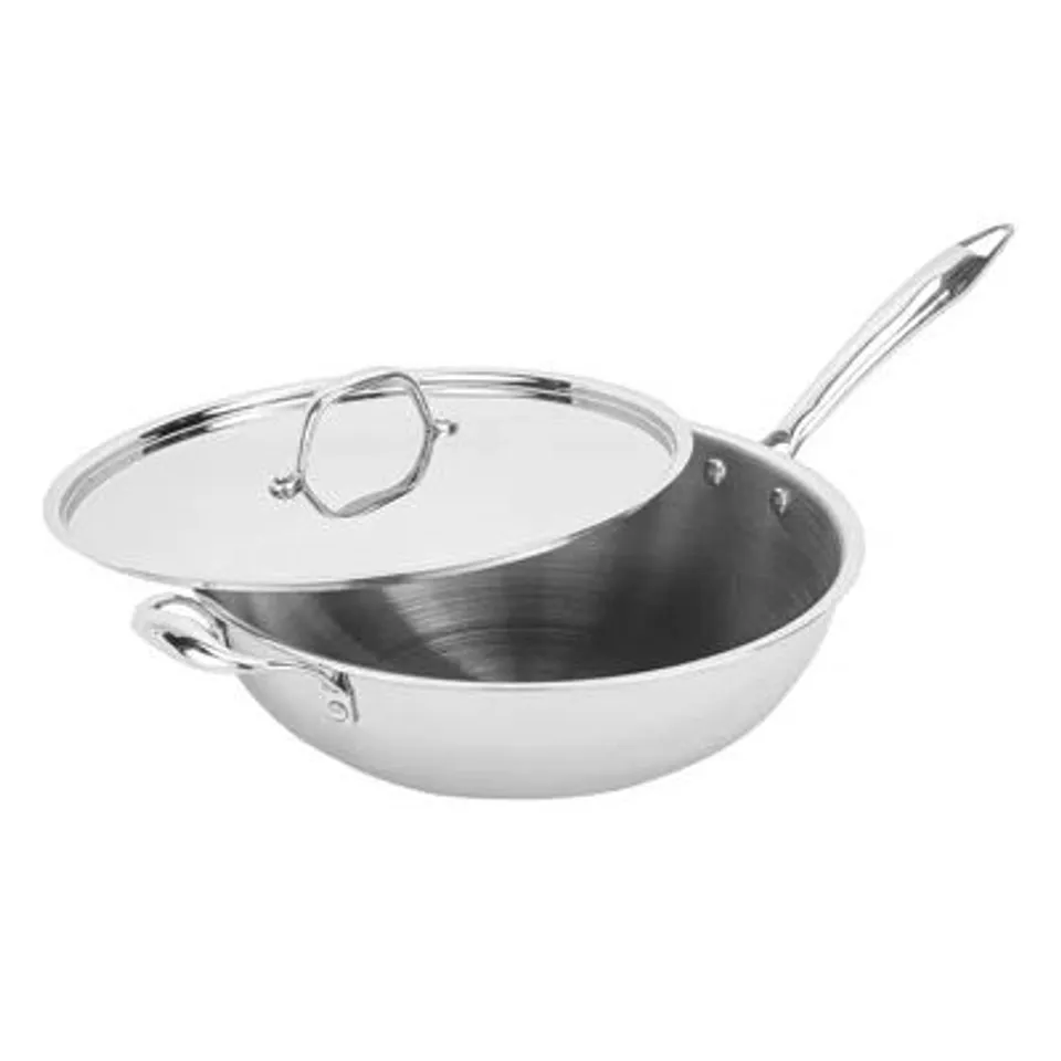 BOXED ROYALFORD TRIPLY STAINLESS-STEEL WOK PAN WITH LID (1 BOX)