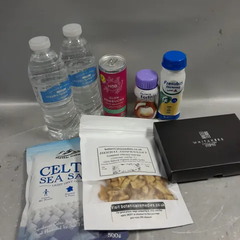 APPROXIMATELY 15 ASSORTED FOOD/DRINK PRODUCTS TO INCLUDE WHITAKERS CHOCOLATE, CHICORY ROOT TEA, SEA SALT ETC - COLLECTION ONLY