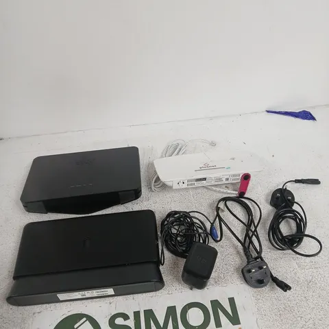 TOTE OF APPROXIMATELY 6 ASSORTED ITEMS INCLUDING A PLUSNET HUB ONE, AN EE SMART HUB SH30A AND A SKY WIFI ROUTER SR203