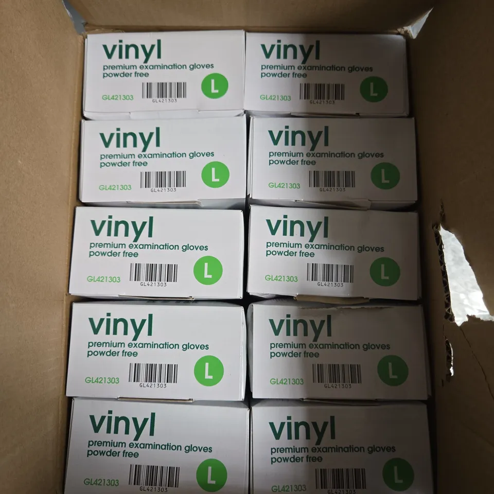 BOXED CURA PREMIUM VINYL EXAMINATION GLOVES - 10 X 100 PCS - L