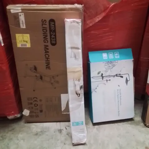 PALLET OF ASSORTED HOUSEHOLD GOODS AND PRODUCTS TO INCLUDE;SLIDING MACHINE,RETRACTABLE SAFETY GATE,SHOWER SYSTEM 