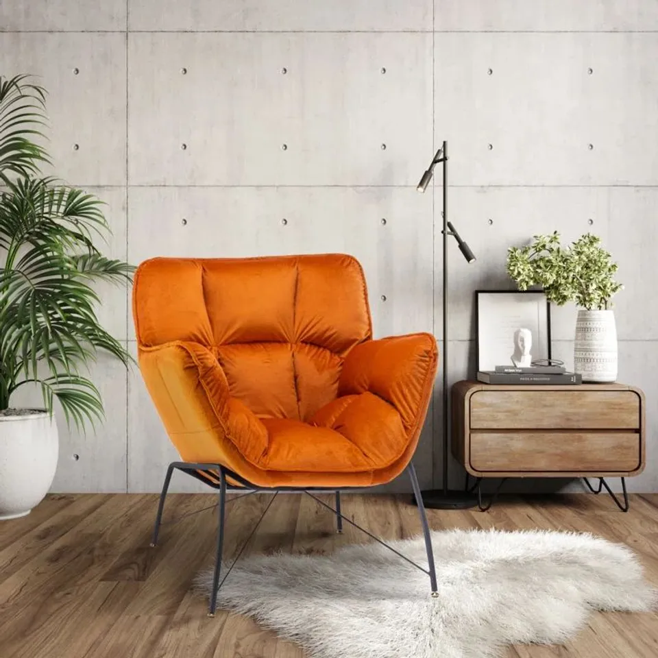 BOXED LACHLAN 81cm WIDE TUFTED ACCENT CHAIR - ORANGE (1 BOX)