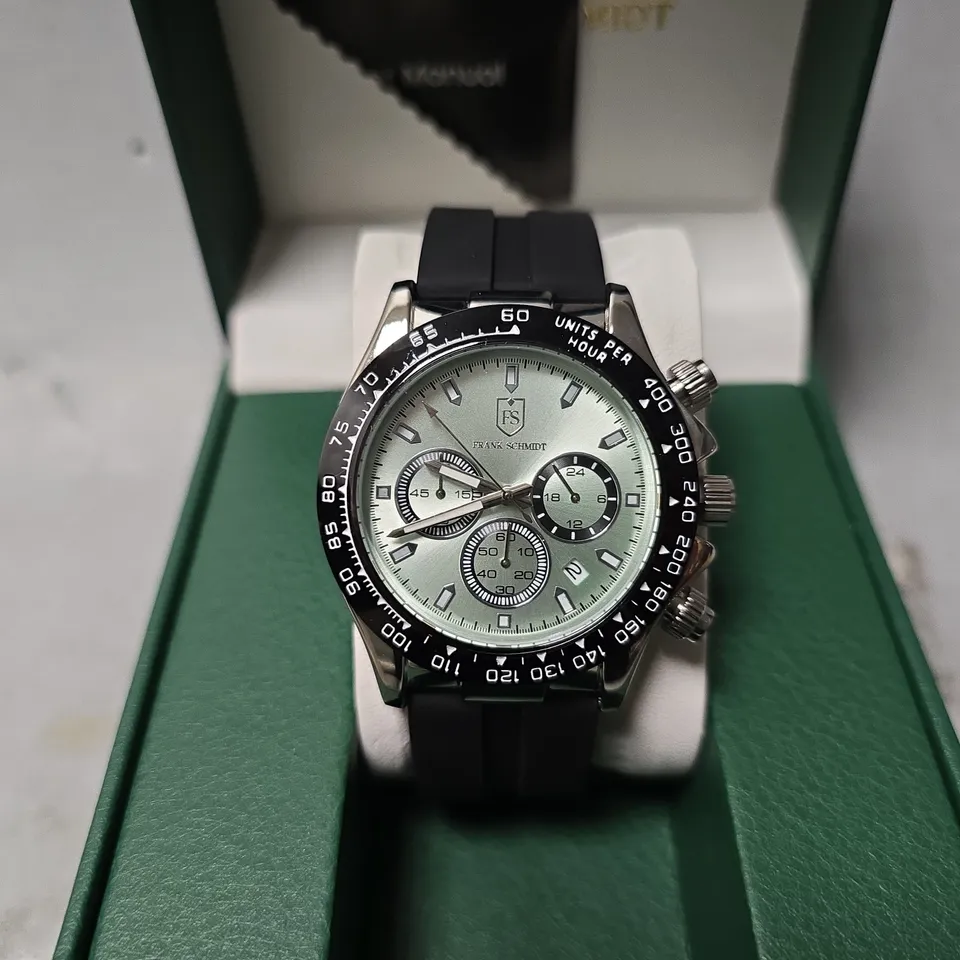 FRANK SCHMIDT WATCH – MULTI FUNCTION SUB DIALS WITH DATE – HQ RUBBER SPORTS STRAP – 3ATM WATER RESISTANT