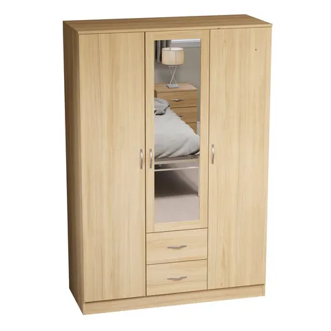 BOXED MAYBERY 3 DOOR WARDROBE, WITH SELF & HANGING RAIL BEDROOM STORAGE (3 BOXES) 