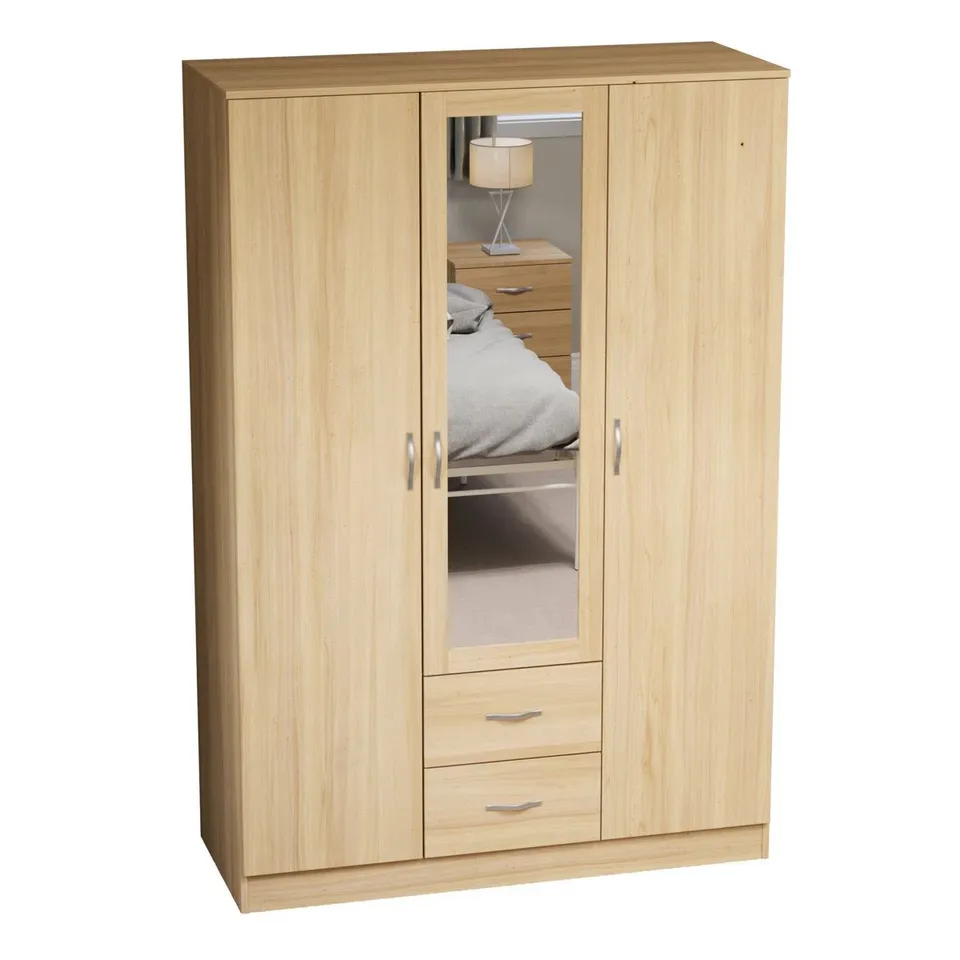 BOXED MAYBERY 3 DOOR WARDROBE, WITH SELF & HANGING RAIL BEDROOM STORAGE (3 BOXES) 