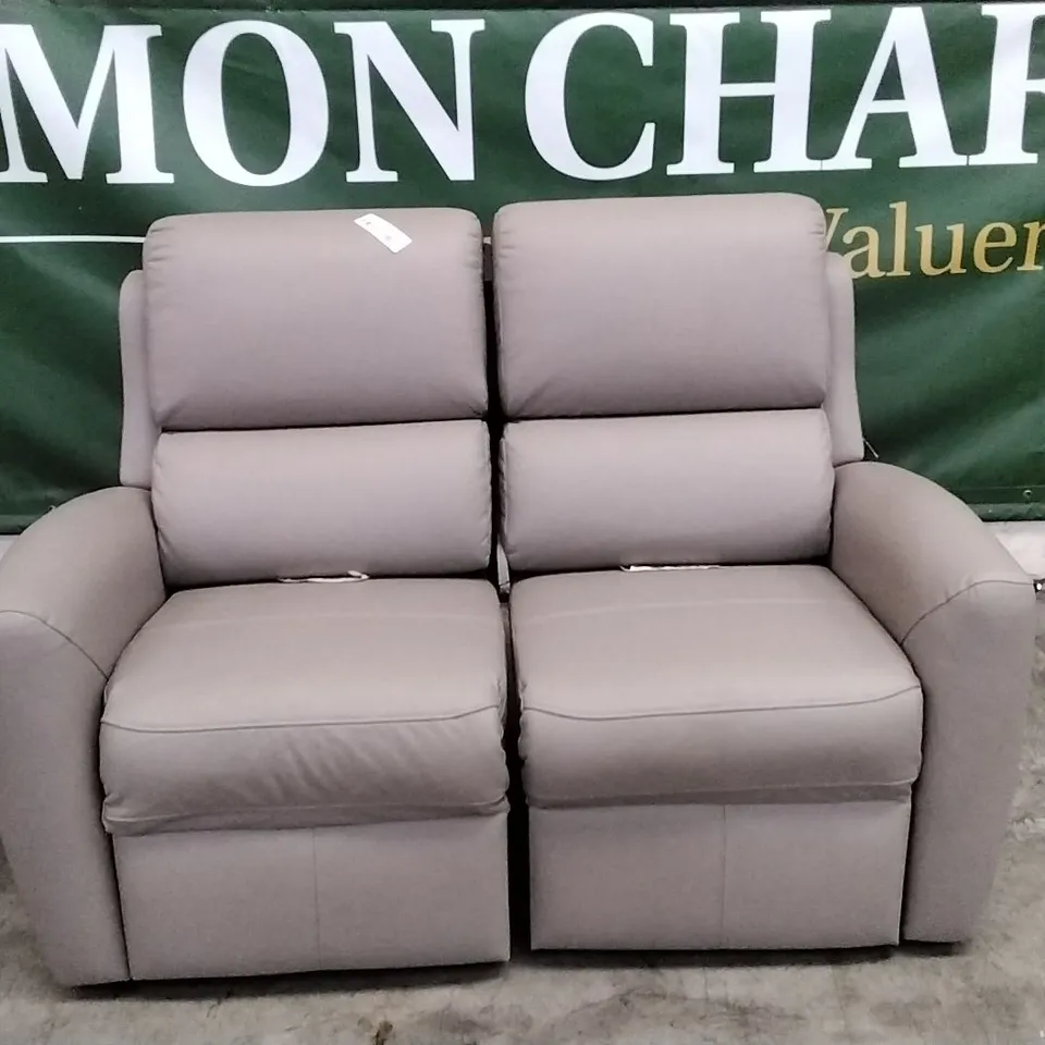 QUALITY BRITISH DESIGNER G PLAN MANUFACTURED HAMILTON 2 SEATER ELECTRIC RECLINER DBL SOFA  - OXFORD MUSHROOM LEATHER 