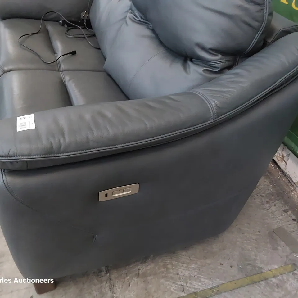 QUALITY BRITISH DESIGNER G PLAN JACKSON POWER RECLINING TWO SEATER SOFA CAMBRIDGE PETROL BLUE LEATHER 