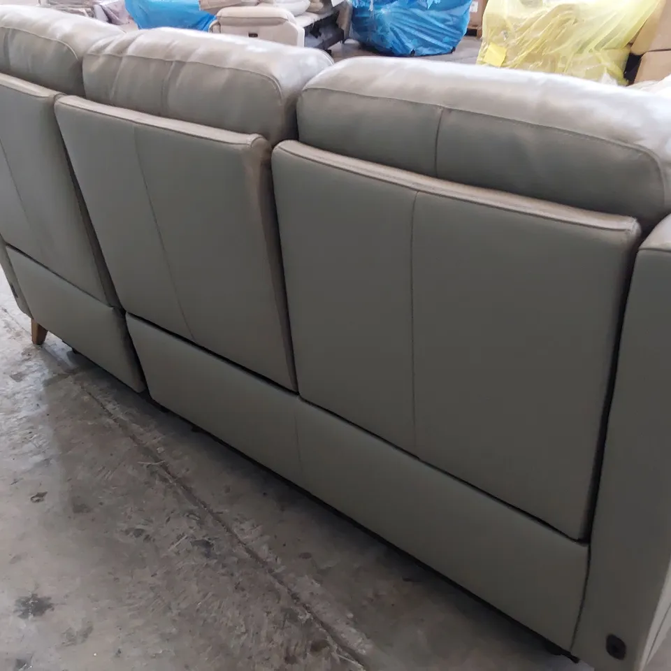 DESIGNER POWER RECLINING THREE SEATER SOFA GREY LEATHER 