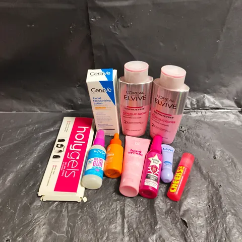 APPROXIMATEY 20 ASSORTED HEALTH AND BEAUTY PRODUCTS TO INCLUDE - L'OREAL ELVIVE SHAMPOO - GIVE ME HAND CREAM - NYX LIP BALM - ETC
