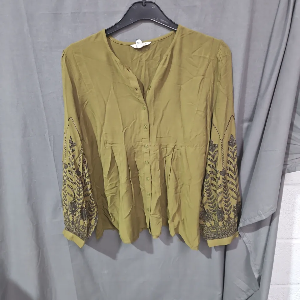 SEASALT CORNWALL WOMEN'S OLIVE GREEN EMBROIDERED BLOUSE – UK 18