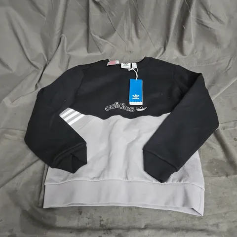 ADIDAS CREW JUMPER IN BLACK/GREY SIZE 9/10YRS