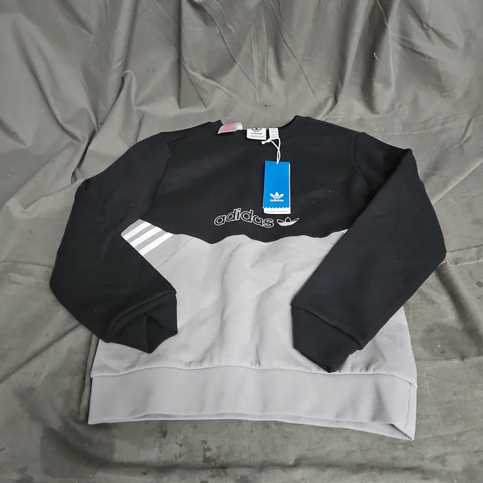 ADIDAS CREW JUMPER IN BLACK/GREY SIZE 9/10YRS