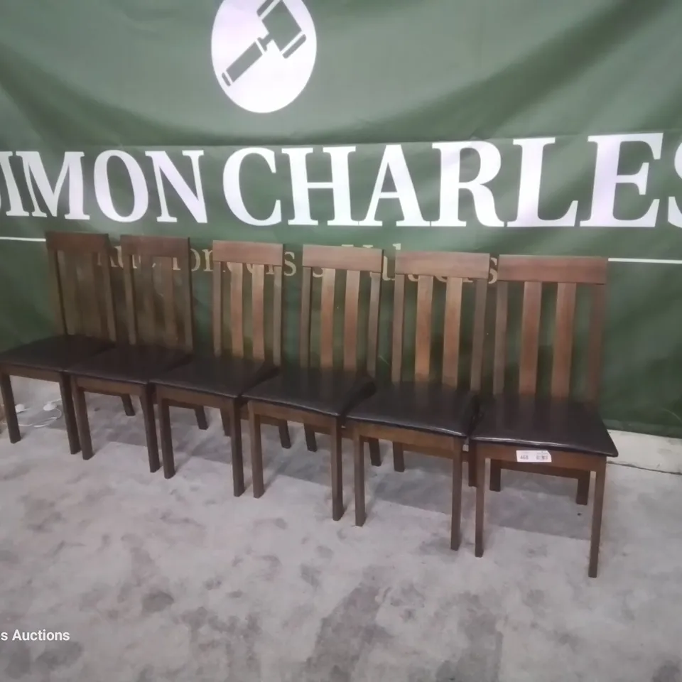 SET OF SIX CHESTER DARK WOOD DINING CHAIRS BROWN SEAT PADS