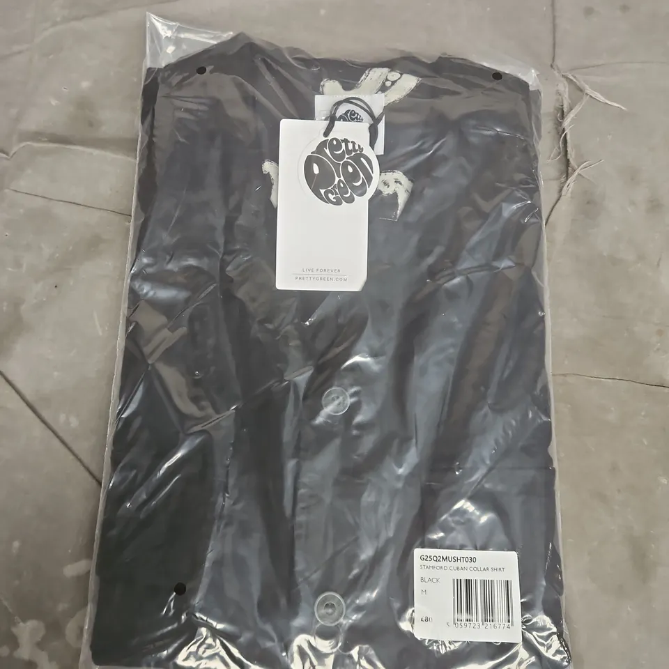 PRETTY GREEN STAMFORD CUBAN COLLAR SHIRT – BLACK – SIZE M