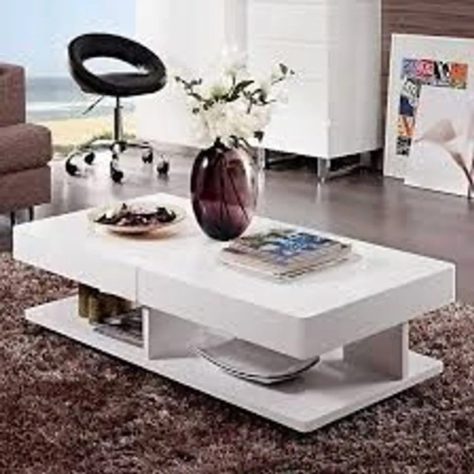 BRAND NEW BOXED VERONA EXTENDABLE HIGH GLOSS COFFEE TABLE - WHITE HIGH GLOSS (1 BOX)