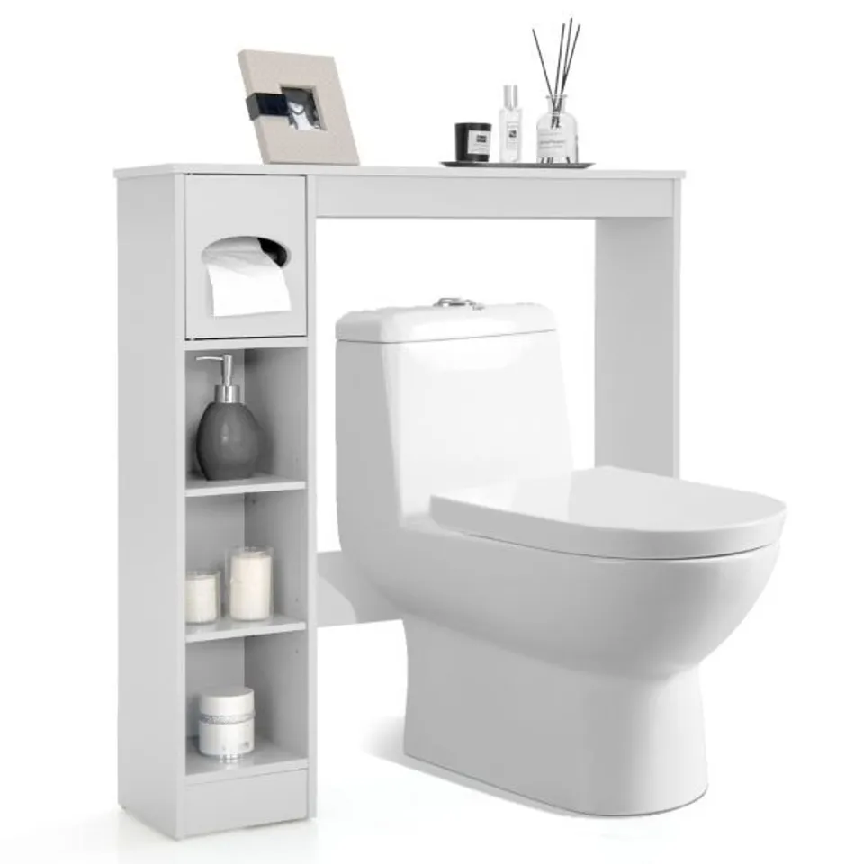 BOXED COSTWAY FREESTANDING BATHROOM SPACE SAVER WITH TOILET PAPER HOLDER - GREY