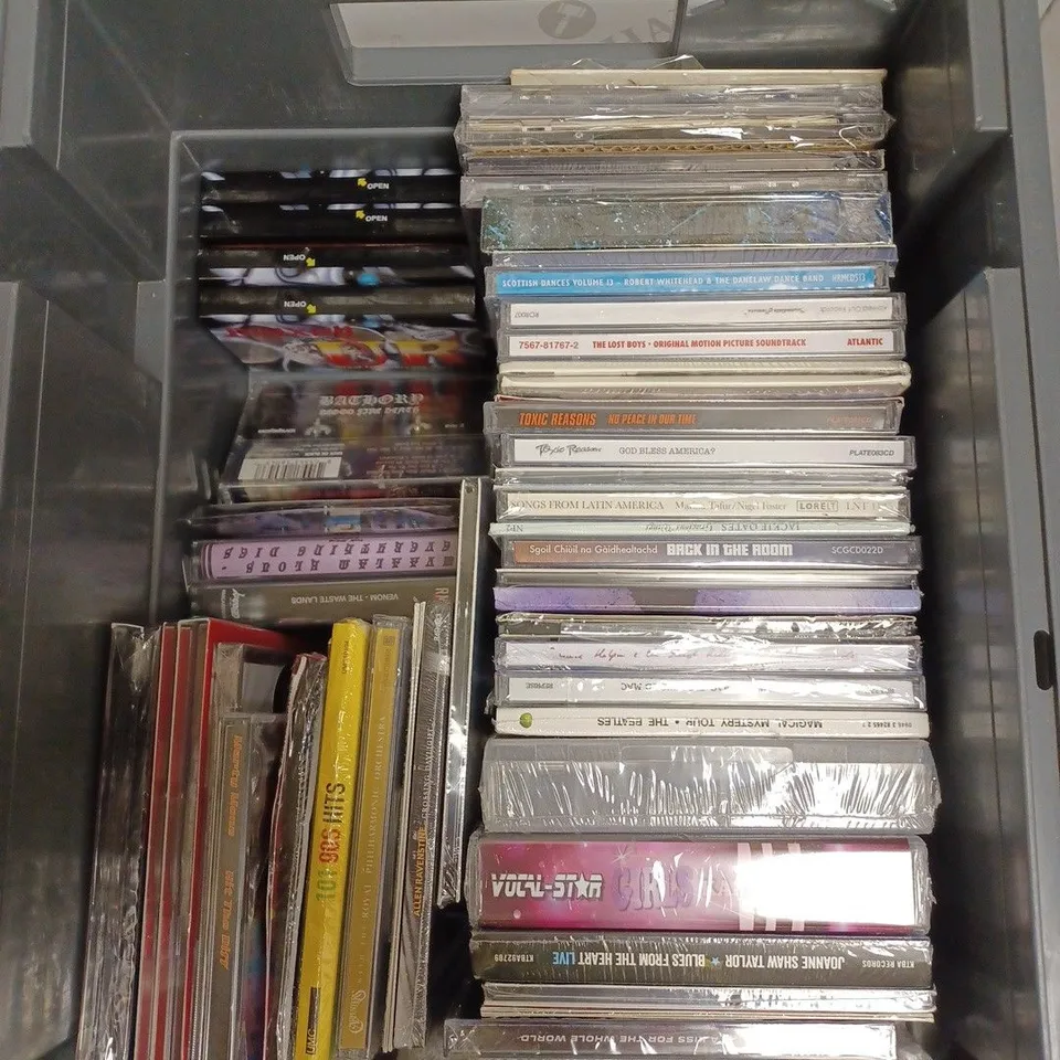 BOX OF APPROXIMATELY 40 ASSORTED CDS & TAPES TO INCLUDE THE BEATLES, ENTER:SHIKARI, 101 90S HITS ETC