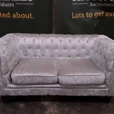 QUALITY DESIGNER 2 SEATER SOFA - SILVER VELVET FABRIC