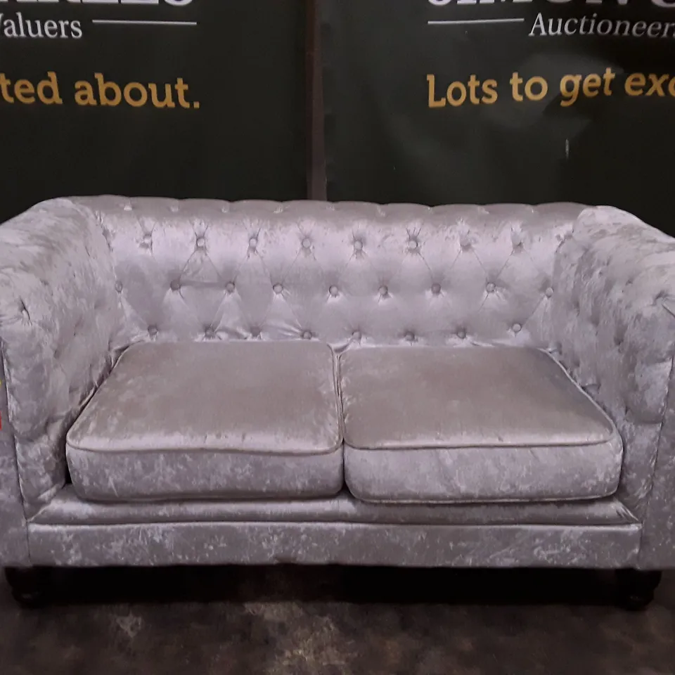 QUALITY DESIGNER 2 SEATER SOFA - SILVER VELVET FABRIC