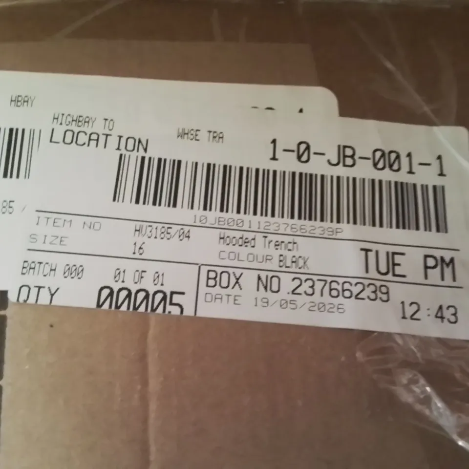 BOXED BRAND NEW APPROXIMATELY 5 JD WILLIAMS HOODED TRENCE JACKET BLACK SIZE 16