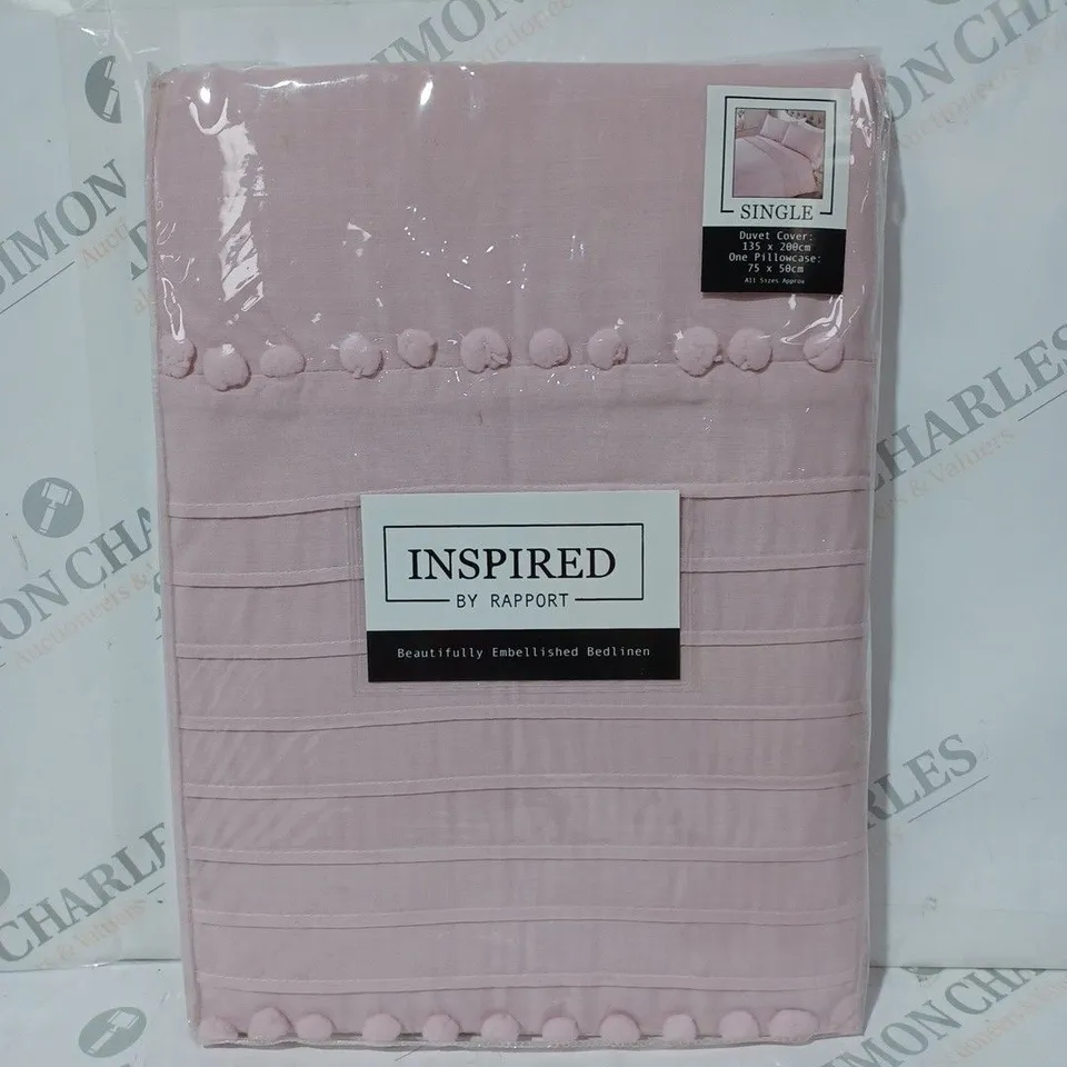 INSPIRED BY RAPPORT BEAUTIFULLY EMBELLISHED BEDLINEN IN PINK - SINGLE SIZE