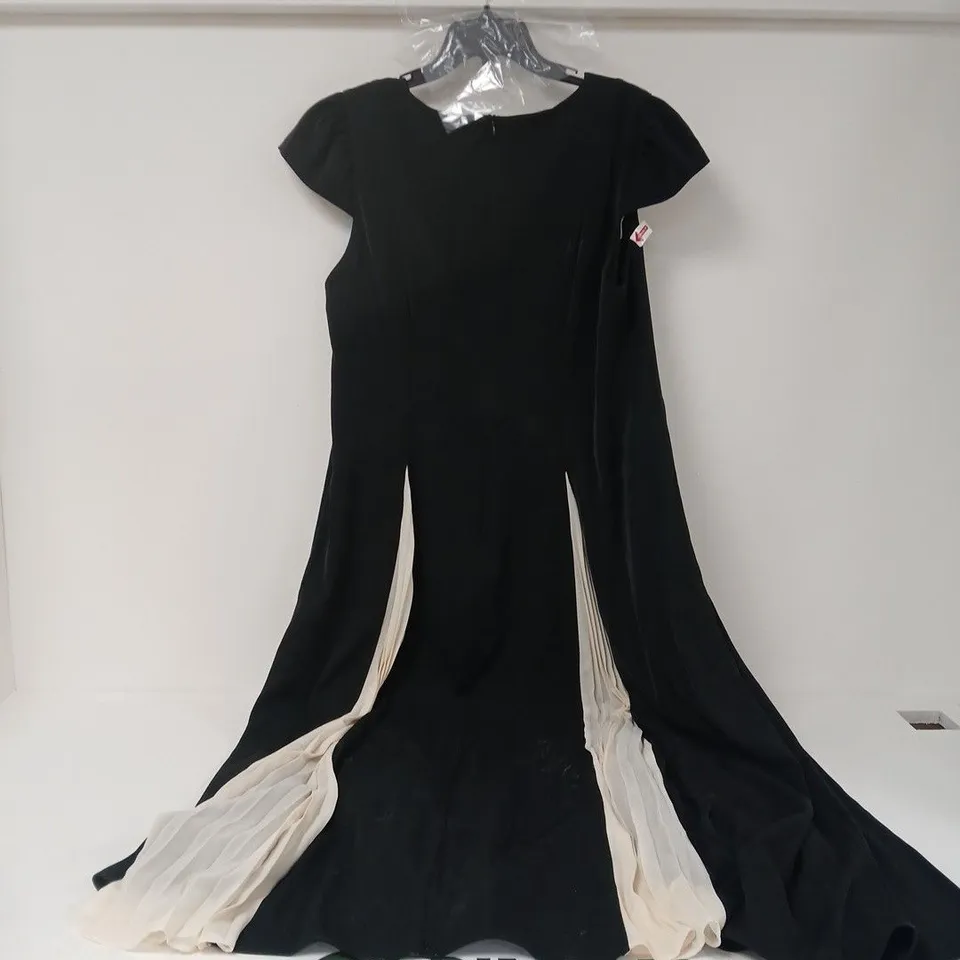 KALEIDOSCOPE BLACK PLEAT MAXI DRESS WITH CREAM SIDE PANELS – WOMEN'S FLOOR-LENGTH GOWN - UK SIZE 18