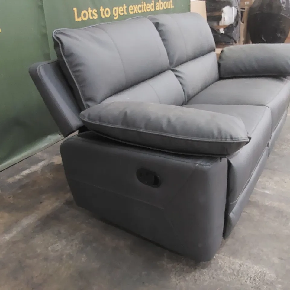 QUALITY DESIGNER 3 SEATER FAUX LEATHER MANUAL RECLINER SOFA - GREY