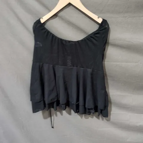 EGO BLACK SLEEVELESS TOP WITH LAYERED RUFFLE HEM, UK 12 (EU 40)