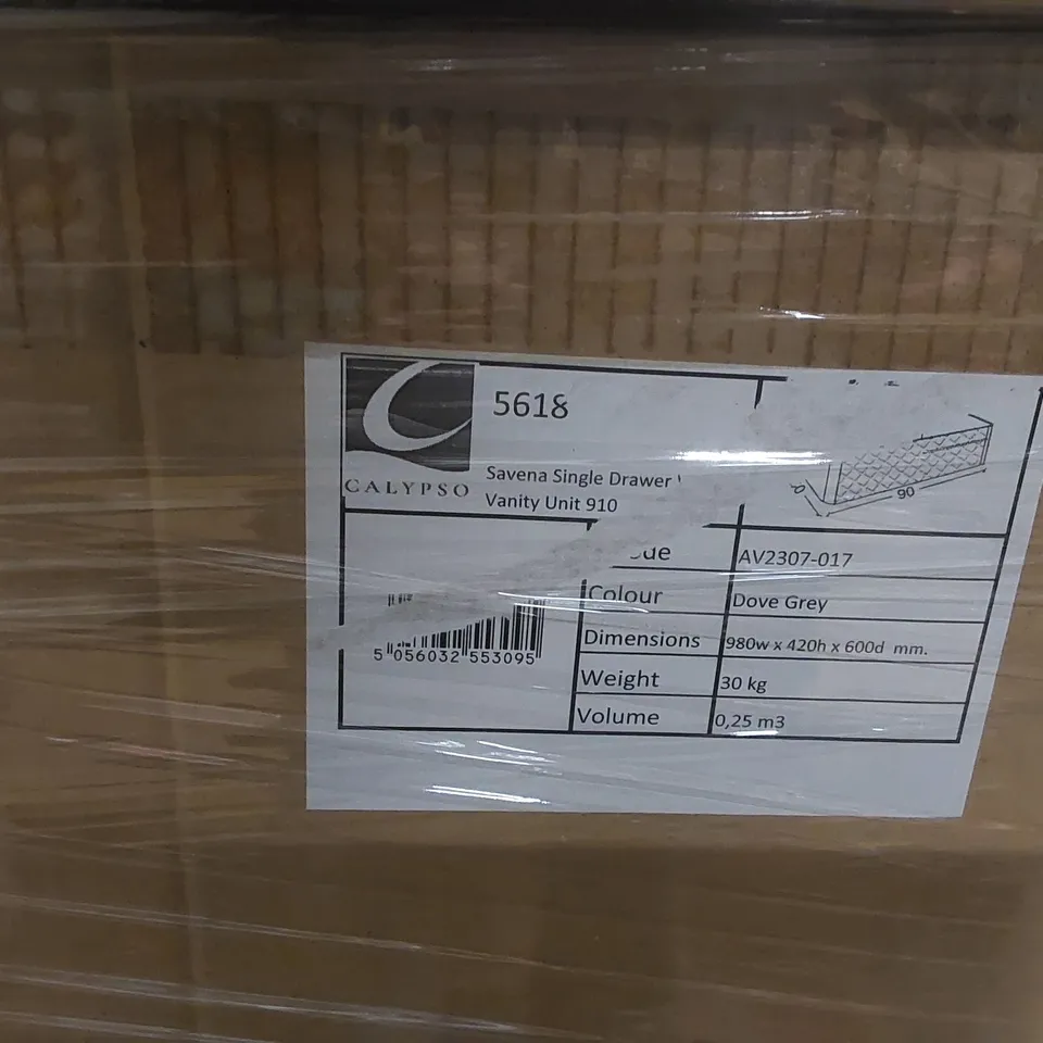 PALLET CONTAINING A LARGE QUANTITY OF BRAND NEW SAVENA SINGLE DRAWER VANITY BASE UNITS