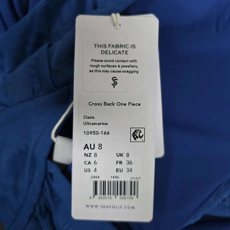 SEA FOLLY CROSS BACK ONE PIECE – OASIS ULTRAMARINE, AU 8 (UK 8)