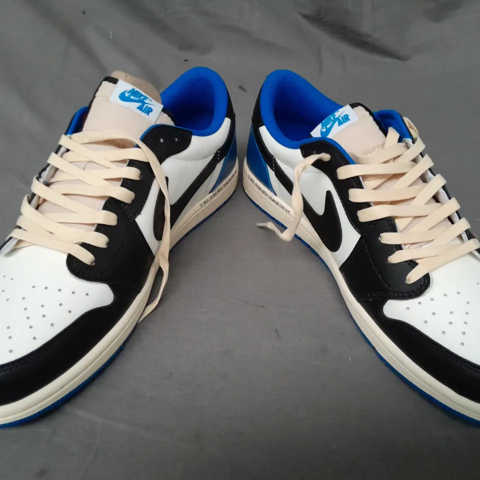 BOXED PAIR OF NIKE AIR JORDAN 1 LOW SHOES IN WHITE/BLACK/BLUE UK SIZE 11