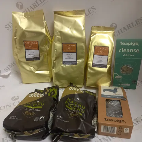 APPROXIMATELY 10 ASSORTED TEA & COFFEE PRODUCTS TO INCLUDE GILLARDS OF BATH, TEA PIGS, CAFÉ DIRECT ETC 