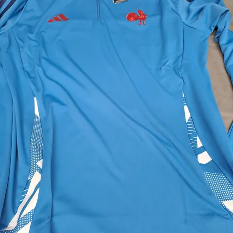 ADIDAS FRANCE RUGBY LONG SLEAVE TSHIRT IN BLUE SIZE UK L