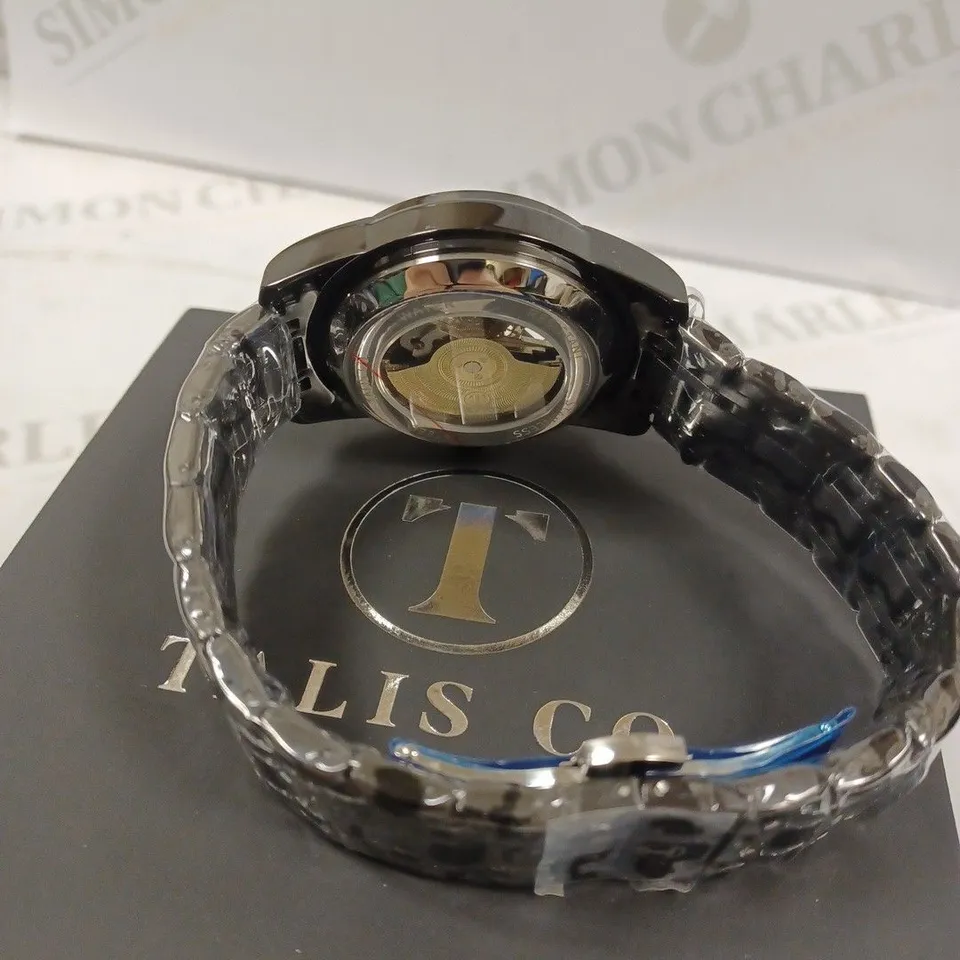 TALIS CO SKELETON DIAL BLACK BRACELET STRAP WRISTWATCH
