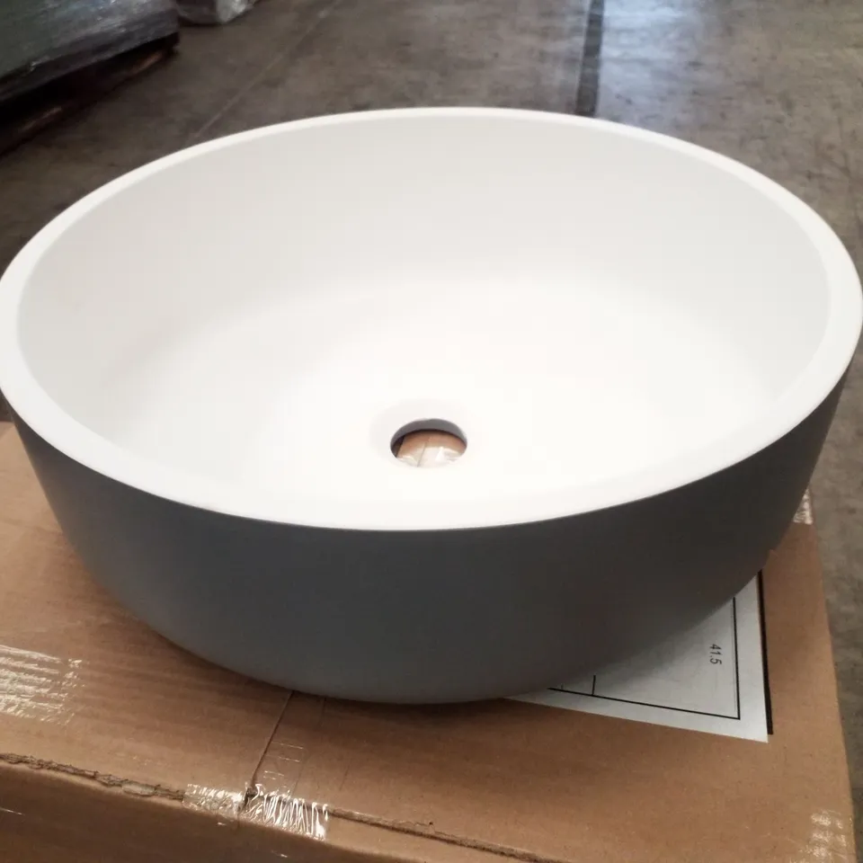 BOXED BRAND CALYPSO TORNO CAST SIT-ON WASH BASIN 410MM - DOVE GREY - 450×220×480MM