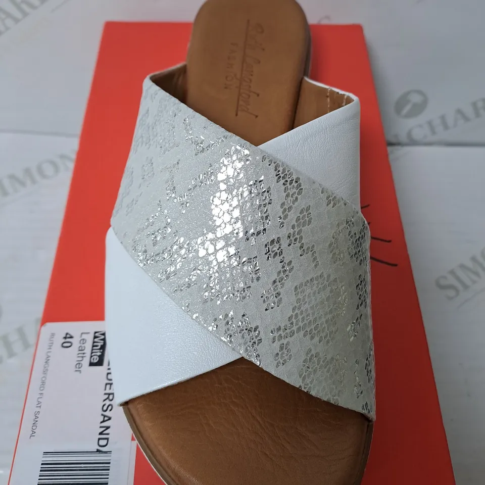 BOXED PAIR OF RUTH LANGSFORD LEATHER SANDALS IN WHITE SIZE 7