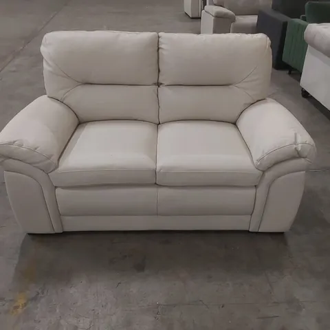 QUALITY DESIGNER 2-SEATER CREAM FAUX LEATHER SOFA
