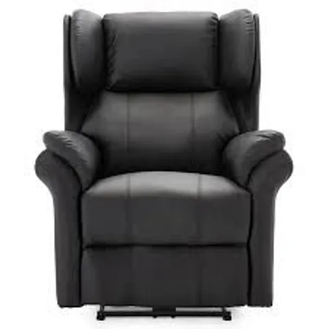 BOXED DESIGNER BLACK LEATHER POWER RECLINING EASY CHAIR (2 PARTS)