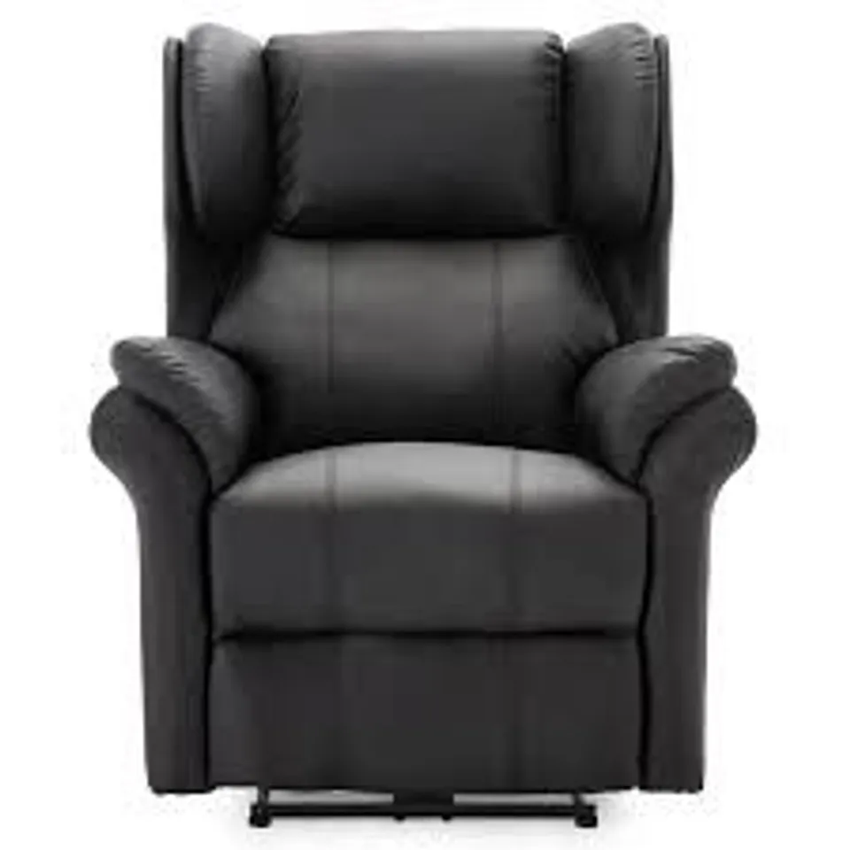 BOXED DESIGNER BLACK LEATHER POWER RECLINING EASY CHAIR (2 BOXES)