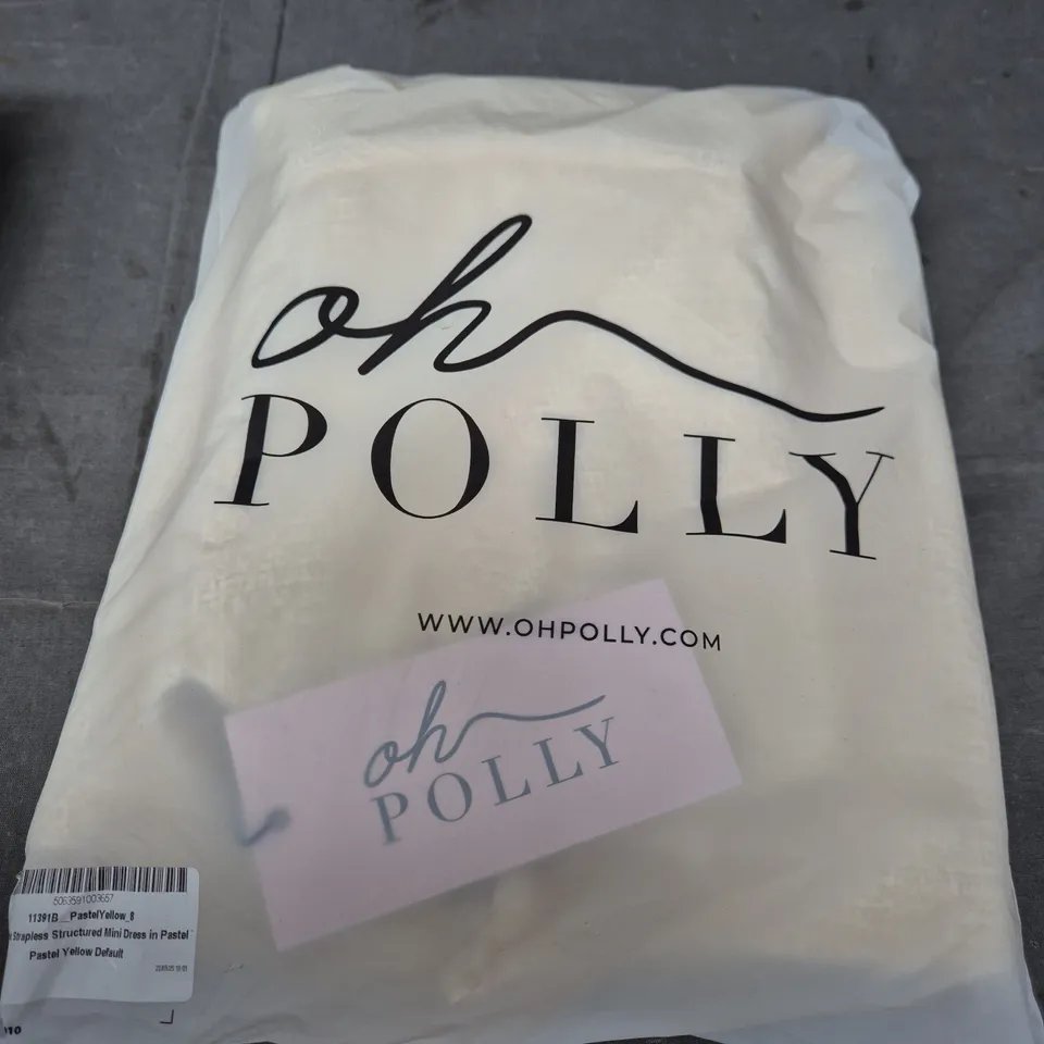 OH POLLY PASTEL YELLOW STRAPLESS STRUCTURED MINI DRESS – UK 8