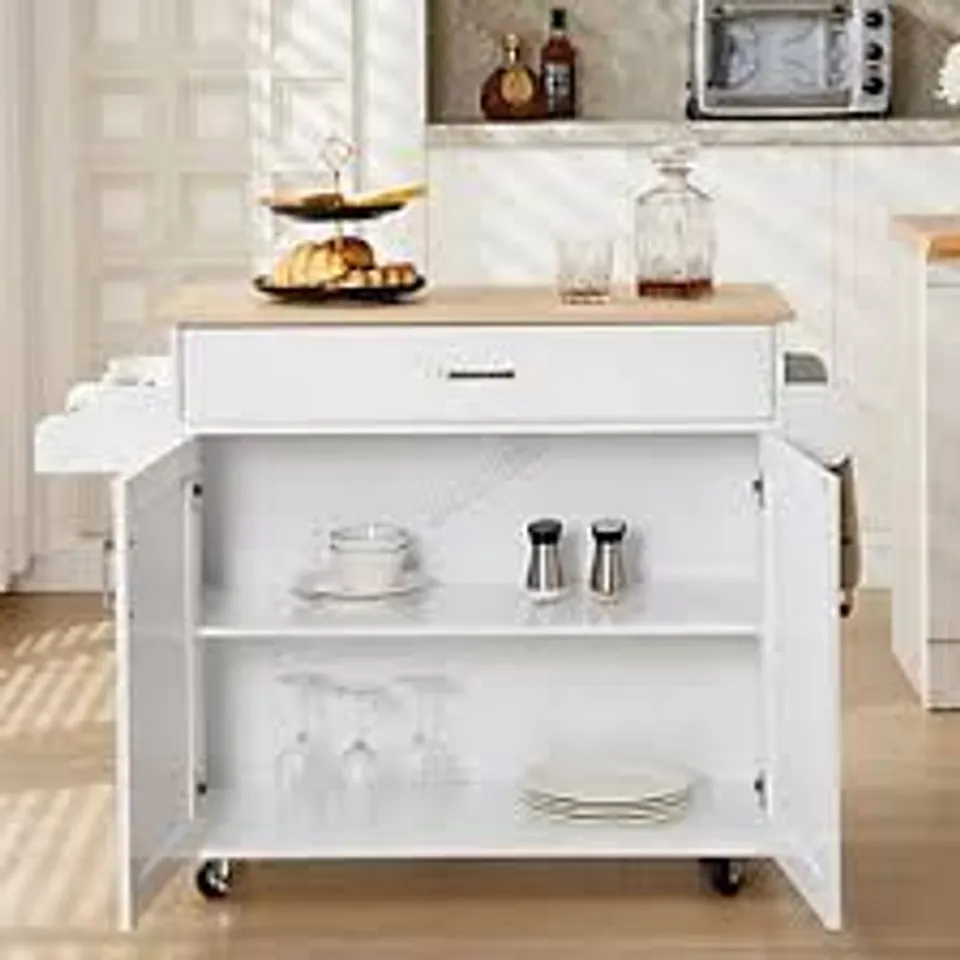 BOXED WOODEN ROLLER KITCHEN CABINET - WHITE 