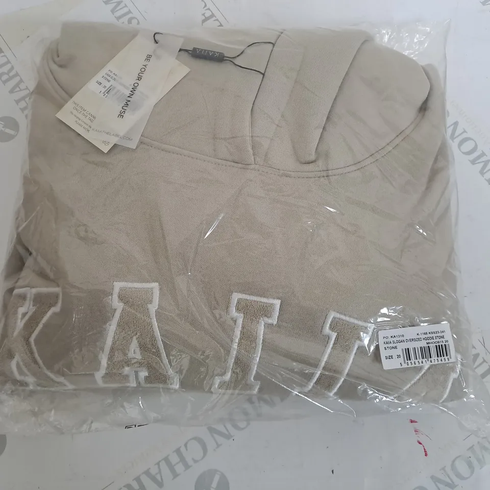 KAIIA SLOGAN OVERSIZE HOODIE IN STONE - SIZE 20