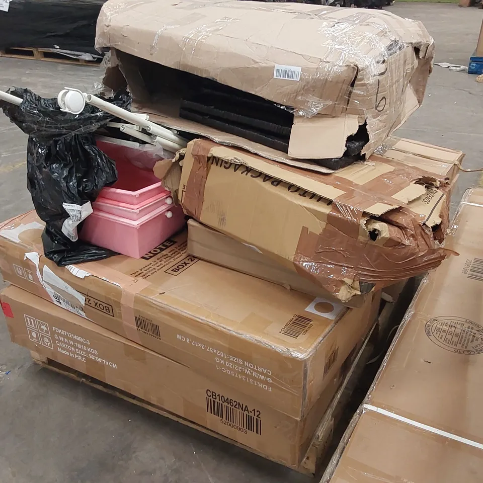 PALLET OF ASSORTED FURNITURE PARTS AND CONSUMER GOODS 