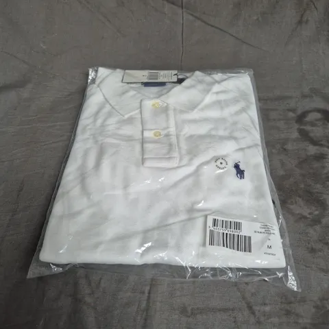 BAGGED RALPH LAUREN CORE REPLEN SHORT SLEEVE SLIM FIT POLO IN WHITE SIZE M