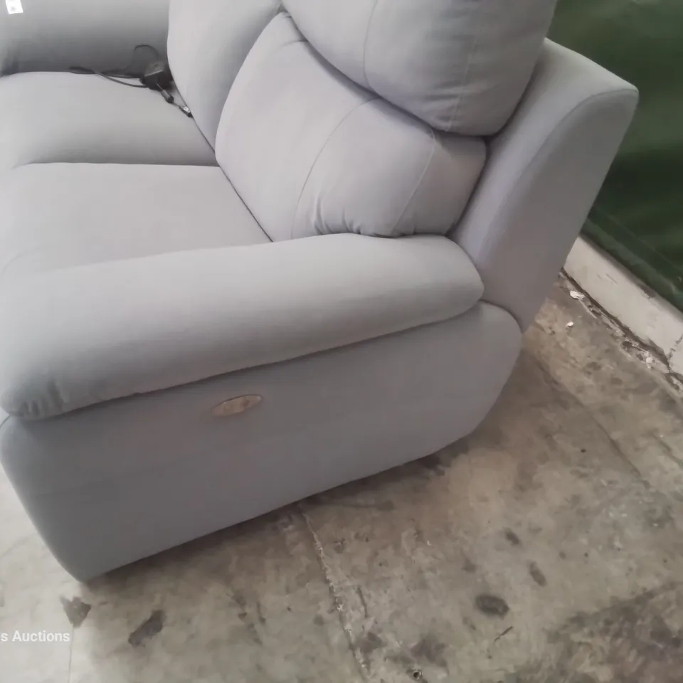 QUALITY ITALIAN DESIGNER & MANUFACTURED PATRIZIO POWER RECLINING TWO SEATER SOFA LIGHT GREY FABRIC