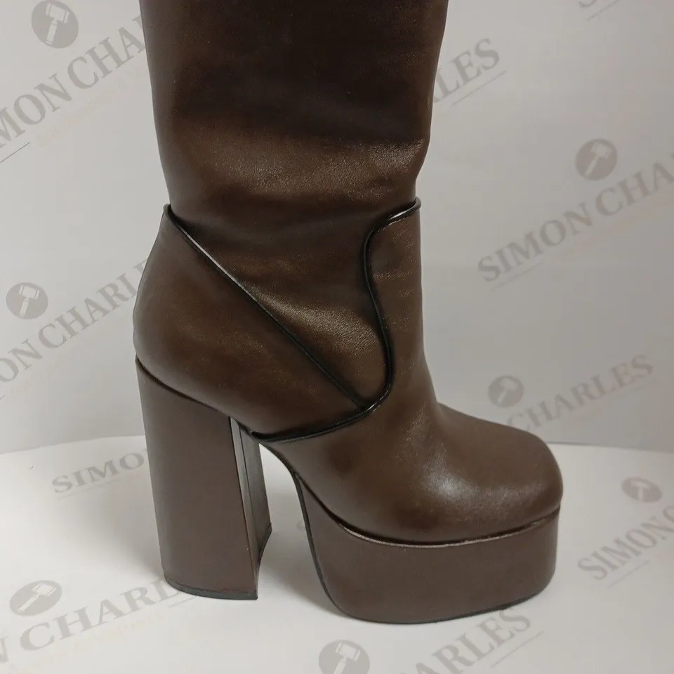 KOI VEGAN CHOCOLATE BROWN PLATFORM BOOTS - SIZE 5