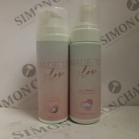 BOX OF 2 MADE TO GLOW TANNING MOUSSE TO INCLUDE LUXURY GRADUAL TAN COCONUT SCENTED & LUXURY MEDIUM TANNING MOUSSE BABY POWDER SCENTED