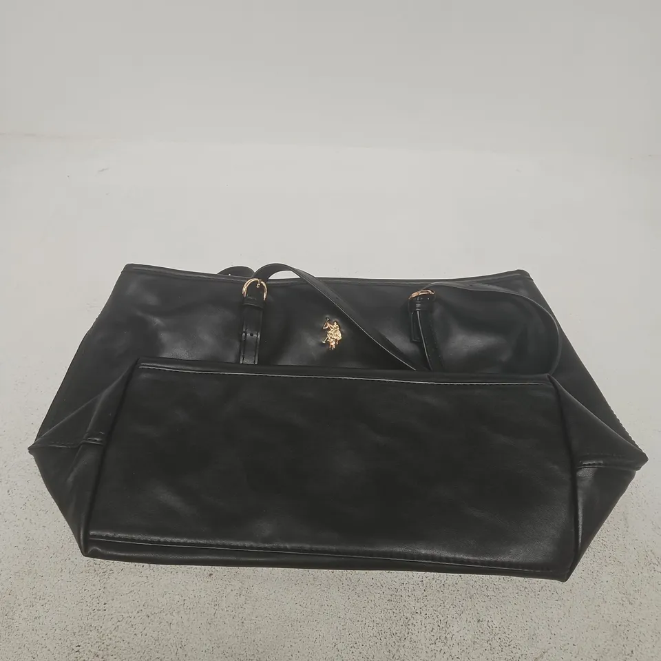 US POLO ASSN BLACK LEATHER SHOULDER BAG