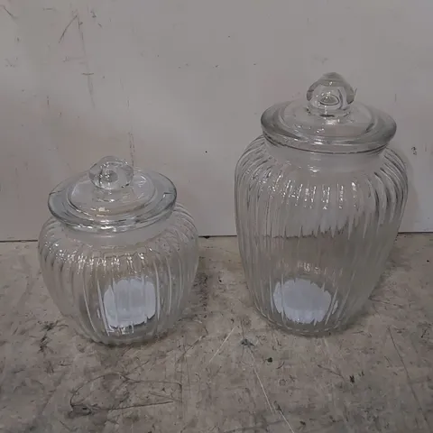 2 X VINTAGE DESIGN GLASS STORAGE JARS