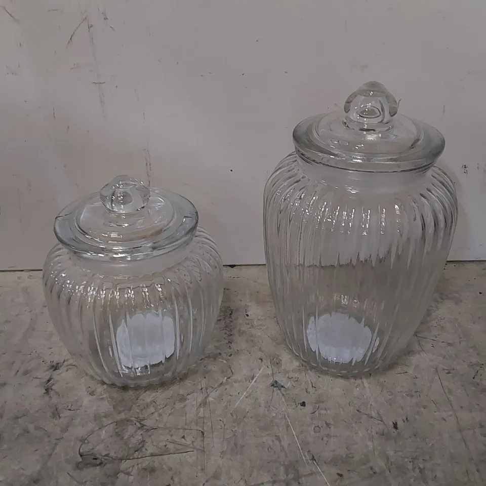 2 X VINTAGE DESIGN GLASS STORAGE JARS 